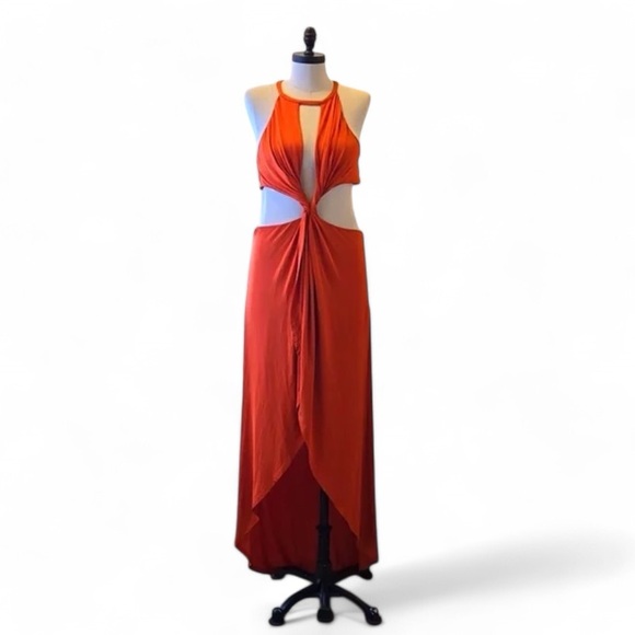 Bebe Women's Dress L Orange Cutout Twist Front Party Cocktail Vacation Dress - Picture 7 of 7